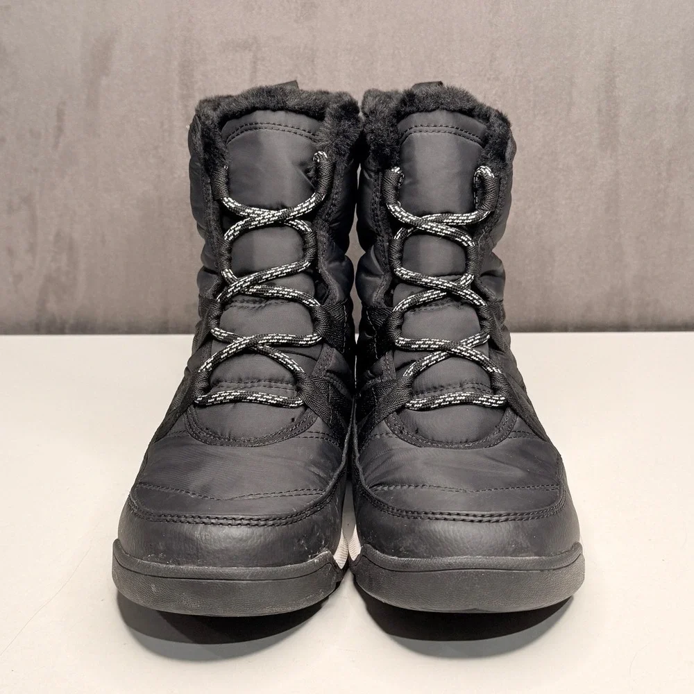 Sorel Whitney II Short Lace Boots Women 10 Black Waterproof Faux Fur Snow NL3820